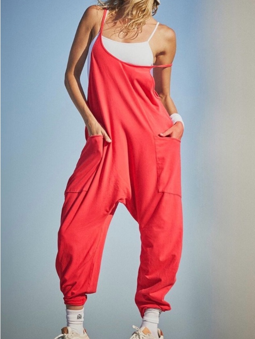 FP Movement by Free People Coral-Red Slouchy Harem Jumpsuit